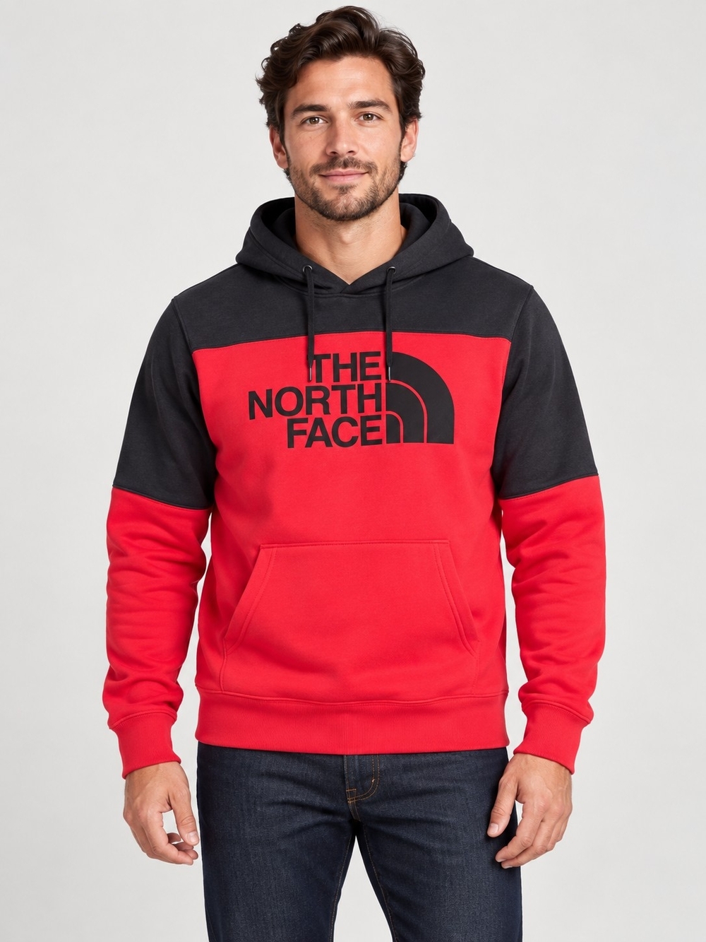 The North Face Men’s Medium Red Black Colorblock Big Logo Pullover Hoodie